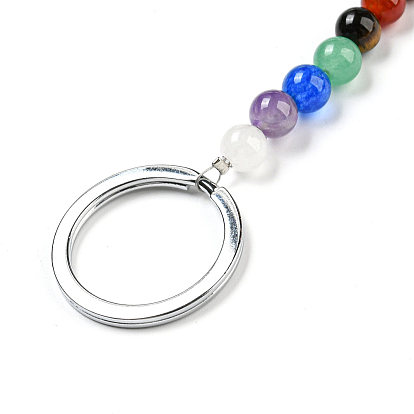 Gemstone Heart Pendant Keychain, with 7 Chakra Gemstone Beads and Platinum Tone Brass Findings