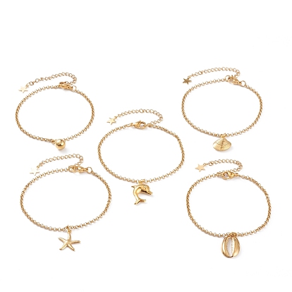 Океанская тематика вакуумное покрытие pvd 304 браслеты с подвесками из нержавеющей стали, с ROLO цепей и когтя омара застежками, разнообразные