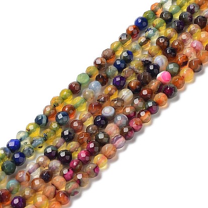 Natural Agate Beads Strands, Faceted Round, Dyed & Heated