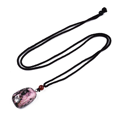 Colliers pendants en pierres précieuses naturelles et synthétiques, colliers coulissants, avec des cordons en polyester de couleur aléatoire, nuggets