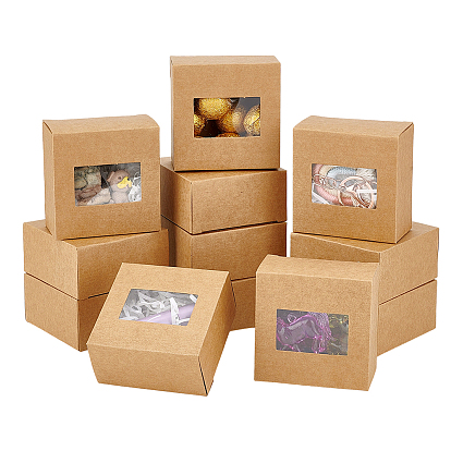 Коробки из крафт-бумаги, с окном пвх, квадратный