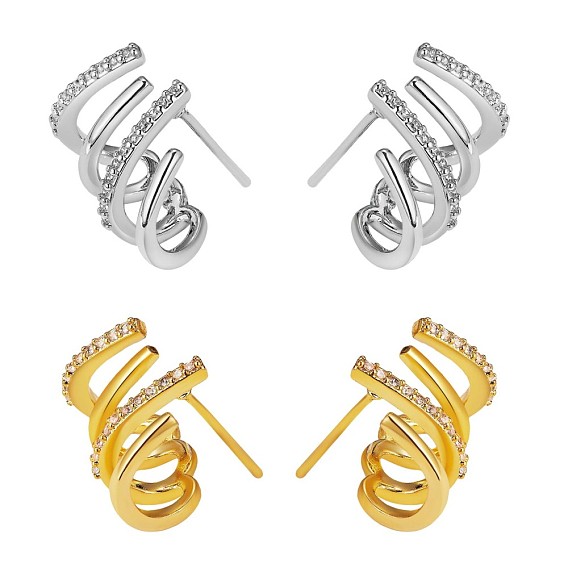 Crystal Rhinestone Claw Stud Earrings, Brass Jewelry for Women