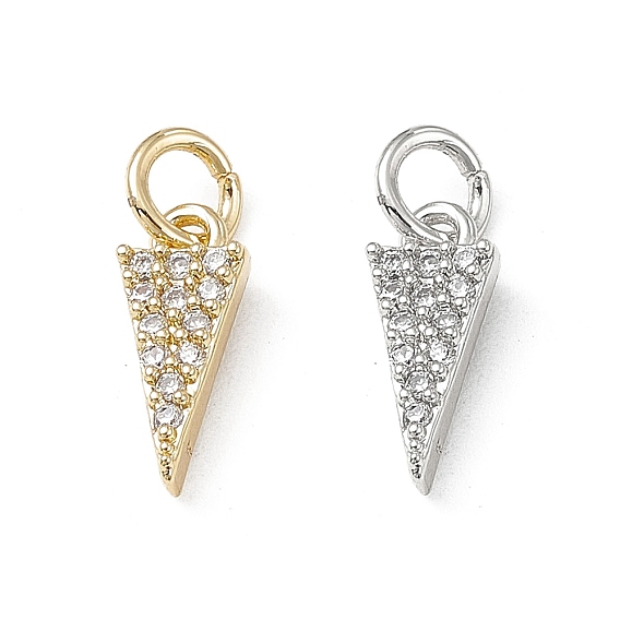 Brass Micro Pave Clear Cubic Zirconia Charms, with Jump Ring, Triangle Charm