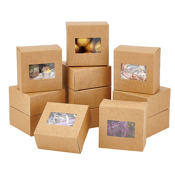 Коробки из крафт-бумаги, с окном пвх, квадратный