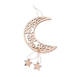 Moon & Flower Unfinished Wood Pendant Ornament, Ramadan Mubarak Eid Pendant, with Hemp Rope, for Home Wall Festive Decorations