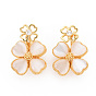 Brass Micro Pave Clear Cubic Zirconia Twister Clasps, with Shell, Nickel Free, Flower