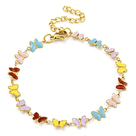 PVD Vacuum Plating 304 Stainless Steel Colorful Enamel Butterfly Link Chain Bracelets