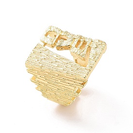 Rectangle with Word Mco Brass Open Cuff Ring, Hollow Wide Ring for Women