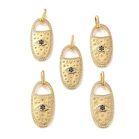 Brass Micro Pave Cubic Zirconia Pendants, Long-Lasting Plated, Cadmium Free & Lead Free, Oval