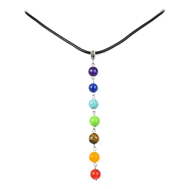 Natural & Synthetic Chakra Gemstone Pendant Necklaces, Imitation Leather Cord Mecklaces for Women