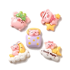 Pig Theme Opaque Resin Decoden Cabochons, Moon & Star & Cloud, Mixed Shapes