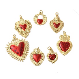 Rack Plating Brass Enamel Pendants, with Jump Ring, Cadmium Free & Lead Free, Heart Charm