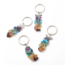 Natural & Synthetic Gemstone Beaded Keychain, with Brass, Iron, 304 Stainless Steel & Alloy Findings, Wings