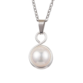 Pearl Pendant Necklaces, 304 Stainless Steel Cable Chain Necklaces, Round
