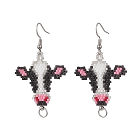 304 серьги-подвески из нержавеющей стали в виде крупного рогатого скота, со стеклянной подвеской-семечком