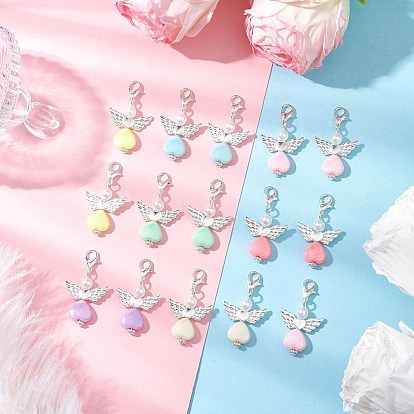 Подвеска в виде ангела из акрила и АБС-пластика с имитацией жемчуга, Сплав с застежками когтя омара