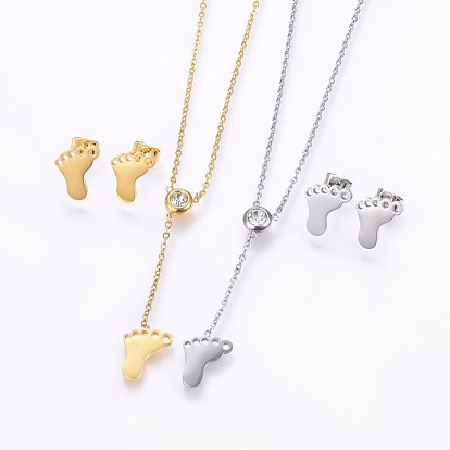 304 de acero inoxidable conjuntos de joyas, pendientes y collares pendientes, con diamante de imitación, Con patas