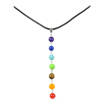 Natürliche und synthetische Chakra-Edelstein-Anhänger-Halsketten, Kunstlederkordel-Mecklaces für Damen