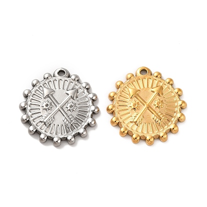 Ионное покрытие (ip) 304 подвески из нержавеющей стали, плоский круглый с шармом в виде стрелы