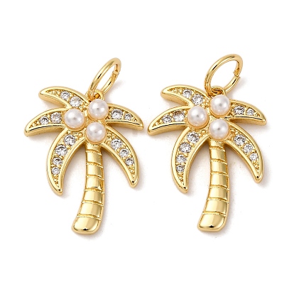 Латунные микро проложить кубического циркония подвески, кокосовая пальма, с абс пластмассовыми жемчужными бисером, долговечный, без кадмия и без свинца, стойки покрытие, с целью перехода в кольце