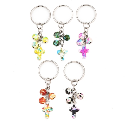 5pcs porte-clés turquoise synthétique, avec les accessoires en fer