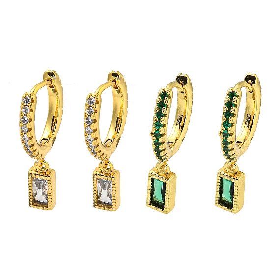 Серьги-кольца из латуни с микропаве из кубического циркония, реальный 18 k позолоченный, rctangle