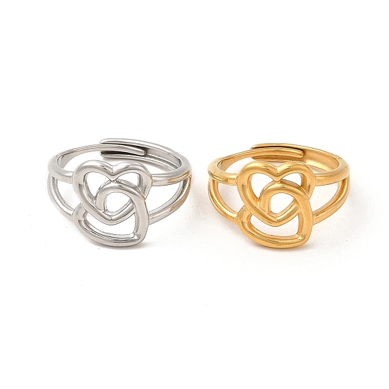 304 регулируемое кольцо из нержавеющей стали с двойным сердцем для женщин