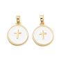 Подвески из латуни с эмалью в стойку, без кадмия и без свинца, долговечный, реальный 18 k позолоченный, плоский круглый с подвеской в виде креста