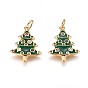 Латунные микро проложить кубического циркония подвески, с эмалью и кольцом для прыжков, рождественская елка, зелёные