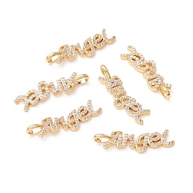 Pendentifs en laiton zircon cubique transparent, plaqué longue durée, sans plomb et sans cadmium et sans nickel, forme de mot d'ange, le jour des enfants