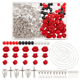 SUPERFINDINGS Religion and Rose Beads Necklace DIY Making Kit, Including Cinnabar & Acrylic Beads, Religion Alloy Pendants & Links, 304 Stainless Steel Pin & Clasp, Iron Jump Ring & Cable Chain