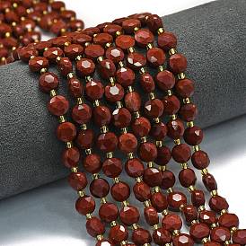 Натуральные красные яшмы бусы пряди, граненый пятиугольный разрез, плоско-круглые, с бисером