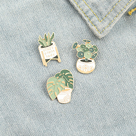 Cartoon Succulent Plant Pin Badge with Personalized Alphabet Aloe Leaf Brooch