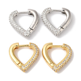 Brass Micro Pave Clear Cubic Zirconia Hoop Earrings for Women, Heart