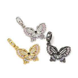 Rack Plating Brass Pave Colorful Cubic Zirconia European Dangle Charms, Butterfly Large Hole Pendants, Long-Lasting Plated, Cadmium Free & Lead Free