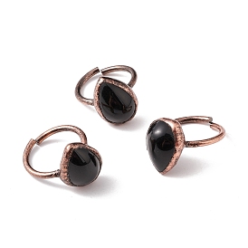 Natural Obsidian Teardrop Open Cuff Ring, Red Copper Brass Jewelry for Women, Cadmium Free & Lead Free