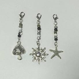 Mushroom/Sun/Starfish Alloy & Glass Pendant Decorations, with Alloy Lobster Claw Clasps