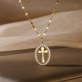 Stylish Cross Pendant Necklace with Sparkling Diamonds and Tree of Life Design