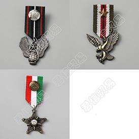 3pcs 3 styles aile & aigle & étoile rétro style preppy britannique breloques en alliage épinglette, médaille de broche en polyester pour hommes