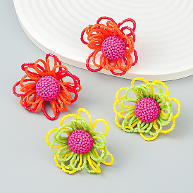 Colorful Glass Tube Flower Earrings for Women, Retro European and American Style