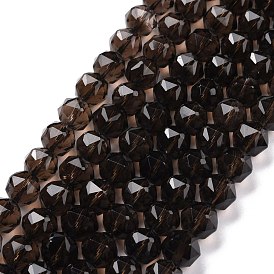 Natural Smoky Quartz Beads Strands, Star Cut Round Beads, Faceted
