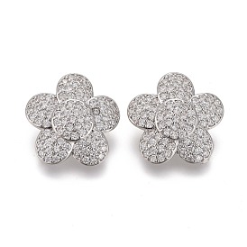 Пуговицы на хвостовике из латуни с микропейвом и прозрачным кубическим цирконием, цветок