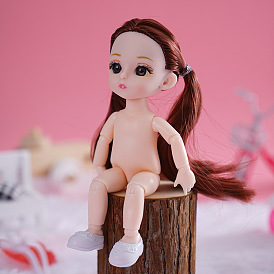 Plastic Girl Action Figure Body, with Straight Long Hair & Double Ponytail Style Head, for BJD Doll Accessories Marking