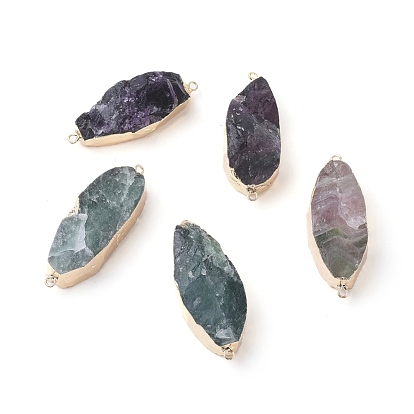 Natural Amethyst Links Connectors, with Brass Loops, Edge Golden Plated, Horse Eye