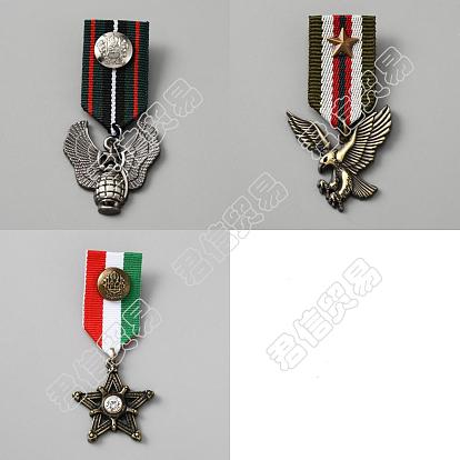 3pcs 3 styles aile & aigle & étoile rétro style preppy britannique breloques en alliage épinglette, médaille de broche en polyester pour hommes