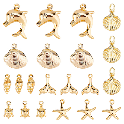 Тема морских организмов 21 шт 7 стили латунные подвески, разнообразные, без свинца, без никеля и без кадмия