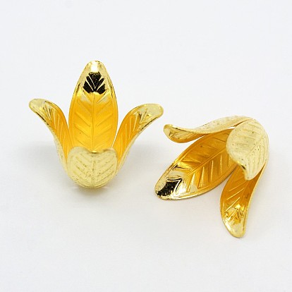 4-Petal Brass Flower Bead Caps, 17x22mm, Hole: 2.5mm