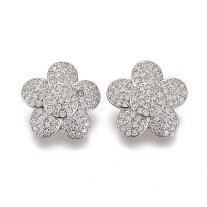 Пуговицы на хвостовике из латуни с микропейвом и прозрачным кубическим цирконием, цветок