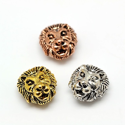 Tibetan Style Alloy Animal Lion Head Beads, Cadmium Free & Lead Free, 13x12x7mm, Hole: 2mm