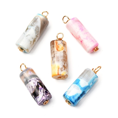 Pendentifs en agate craquelée de feu naturelle, avec du vrai fil de cuivre écologique plaqué or 18k, teint, colonne